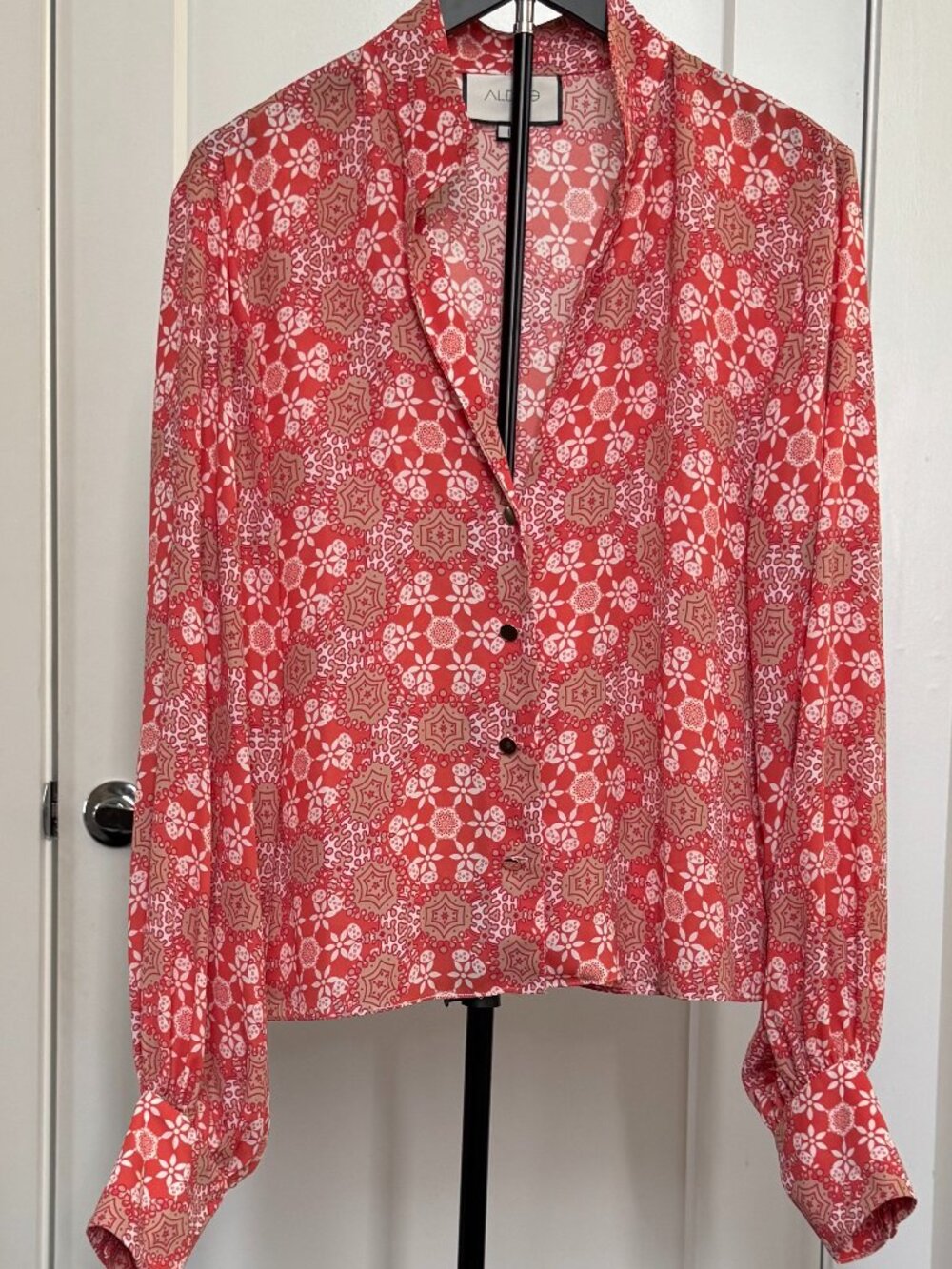 Alexis Terracotta Orange, Tan and Cream Geo Floral Shirt US Size Large